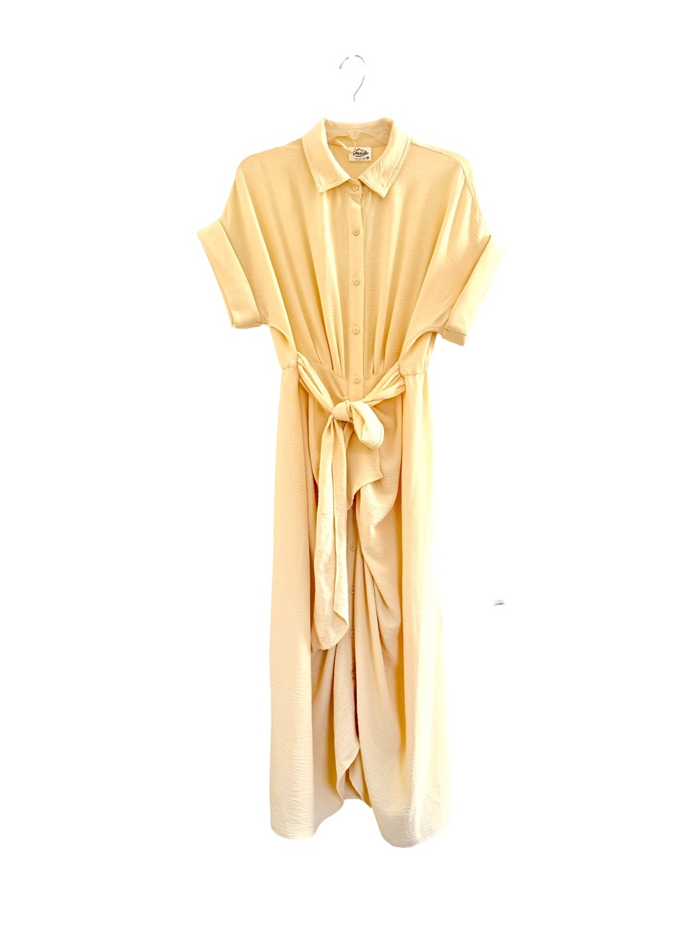 ⭐️Light Yellow Tie-Waist Shirt Dress